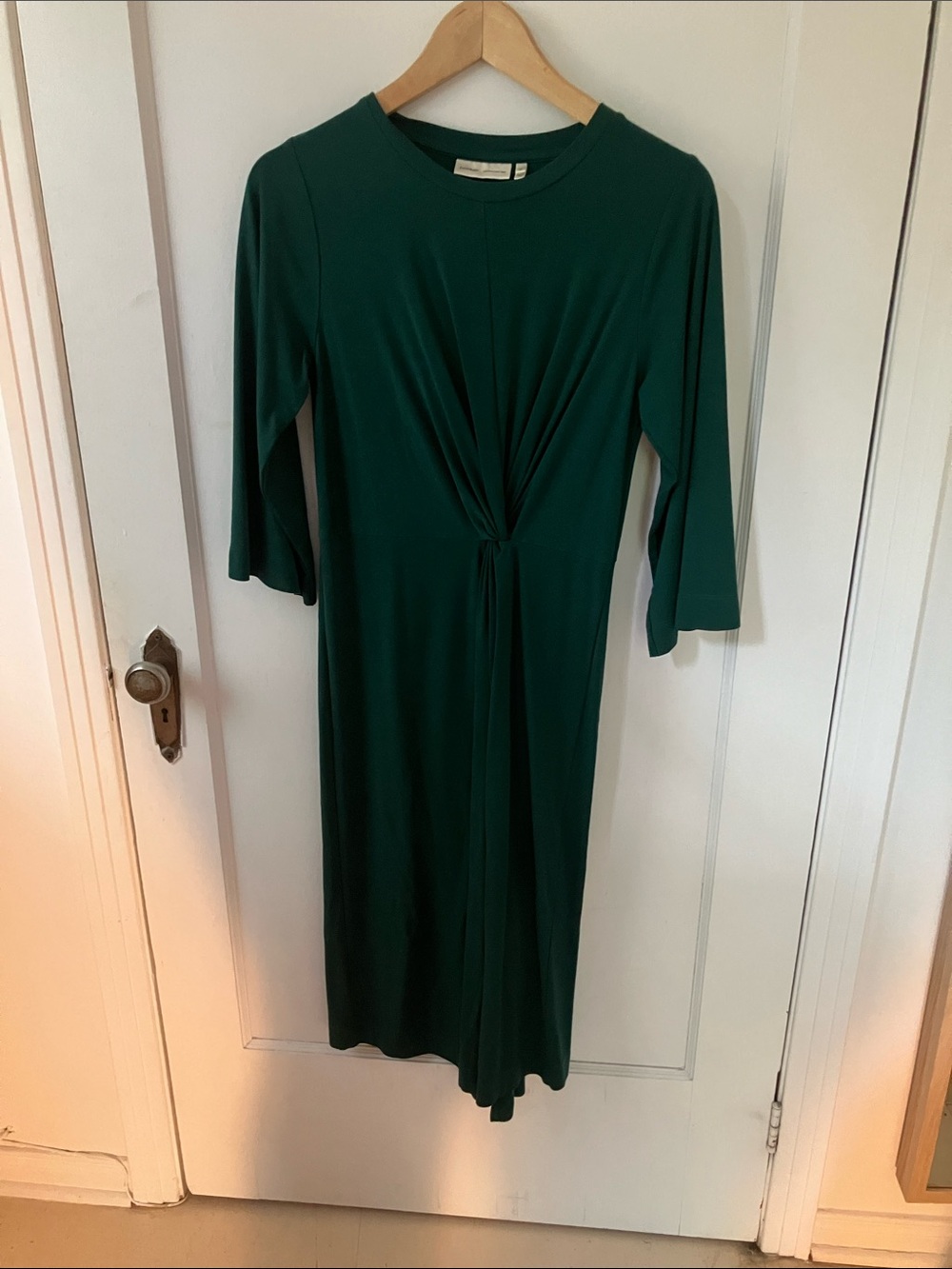 Twist-Front Midi Dress in Emerald Green